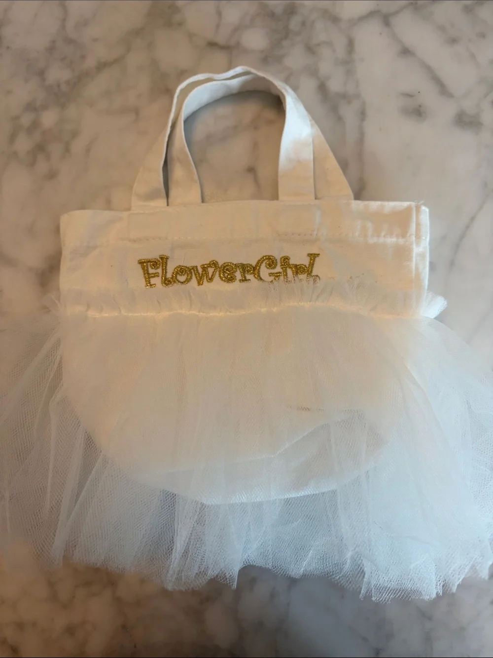 Hobby Lobby Flower Girl White Tulle Tote Bag artificial white petals included